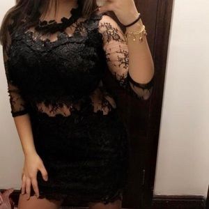 Banjul Black lace sheer dress. Comfortable and form fitting!!